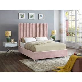 Meridian Furniture Candace Pink Velvet Queen Bed-Minimal & Modern