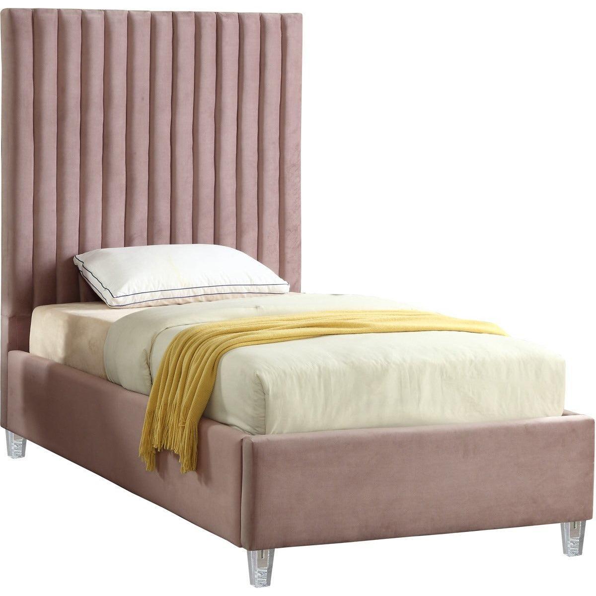 Meridian Furniture Candace Pink Velvet Twin BedMeridian Furniture - Twin Bed - Minimal And Modern - 1