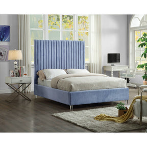 Meridian Furniture Candace Sky Blue Velvet Full Bed-Minimal & Modern