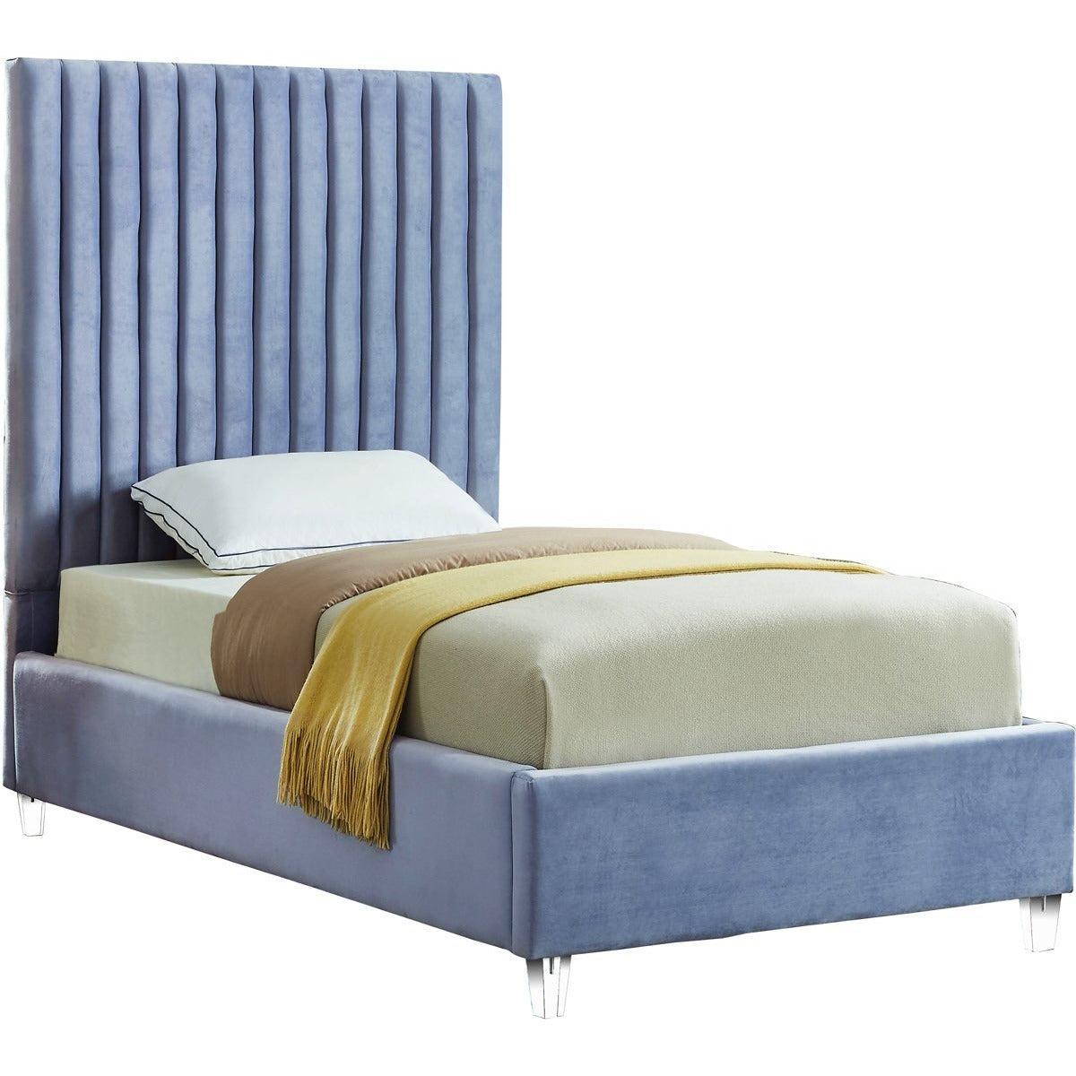 Meridian Furniture Candace Sky Blue Velvet Twin BedMeridian Furniture - Twin Bed - Minimal And Modern - 1