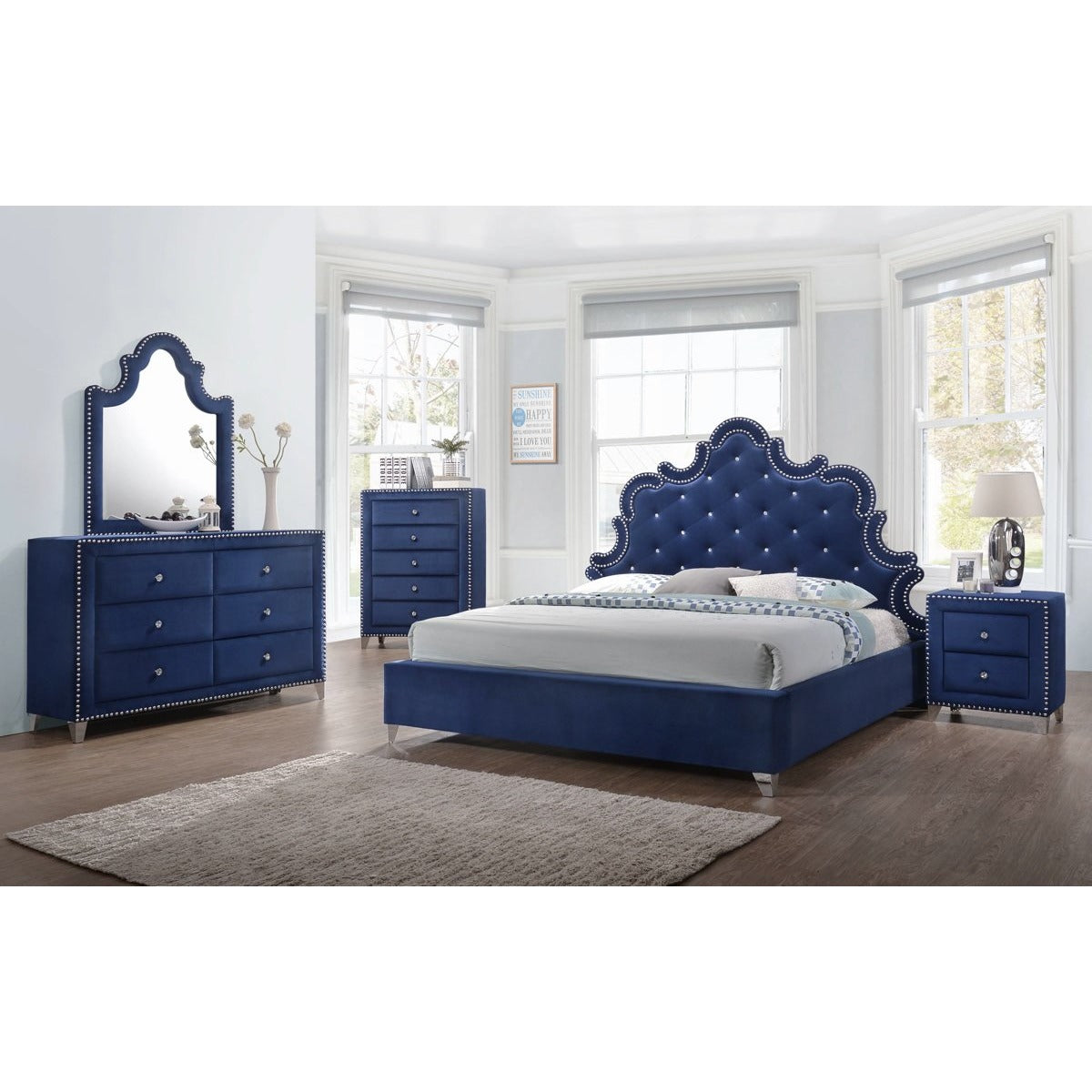 Meridian Furniture Caroline Navy Velvet Dresser-Minimal & Modern