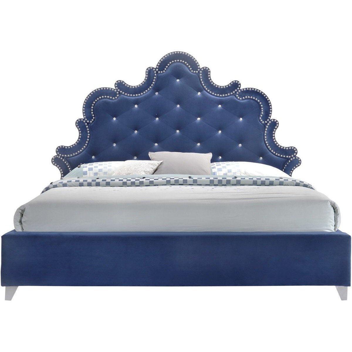 Meridian Furniture Caroline Navy Velvet King Bed (3 Boxes)Meridian Furniture - King Bed (3 Boxes) - Minimal And Modern - 1