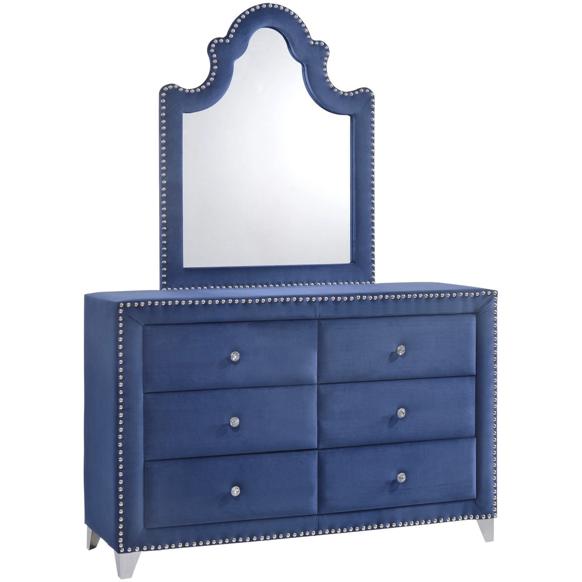 Meridian Furniture Caroline Navy Velvet Mirror-Minimal & Modern