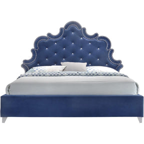 Meridian Furniture Caroline Navy Velvet Queen Bed-Minimal & Modern