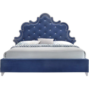 Meridian Furniture Caroline Navy Velvet Queen Bed (3 Boxes)Meridian Furniture - Queen Bed (3 Boxes) - Minimal And Modern - 1