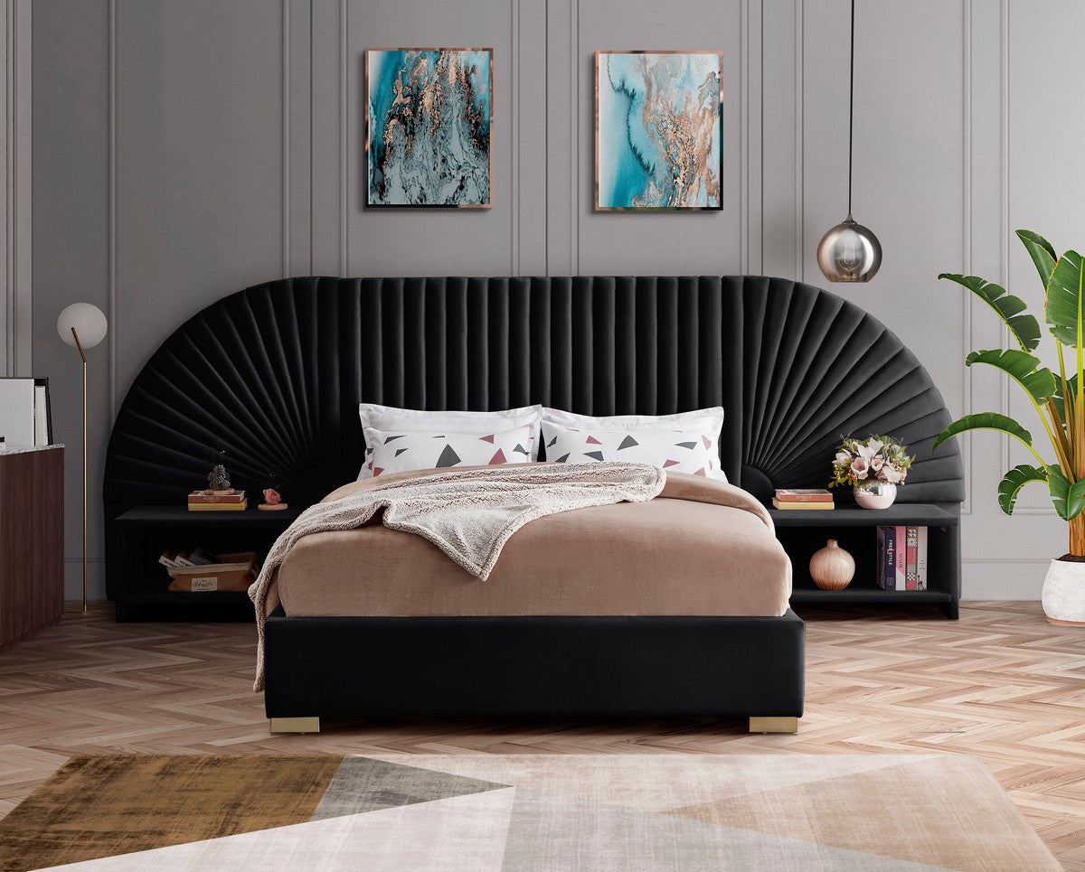 Meridian Furniture Cleo Black Velvet Queen Bed (3 Boxes)