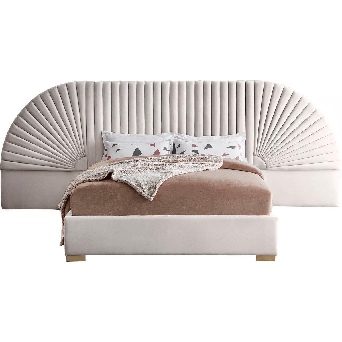 Meridian Furniture Cleo Cream Velvet Queen Bed (3 Boxes)Meridian Furniture - Queen Bed (3 Boxes) - Minimal And Modern - 1