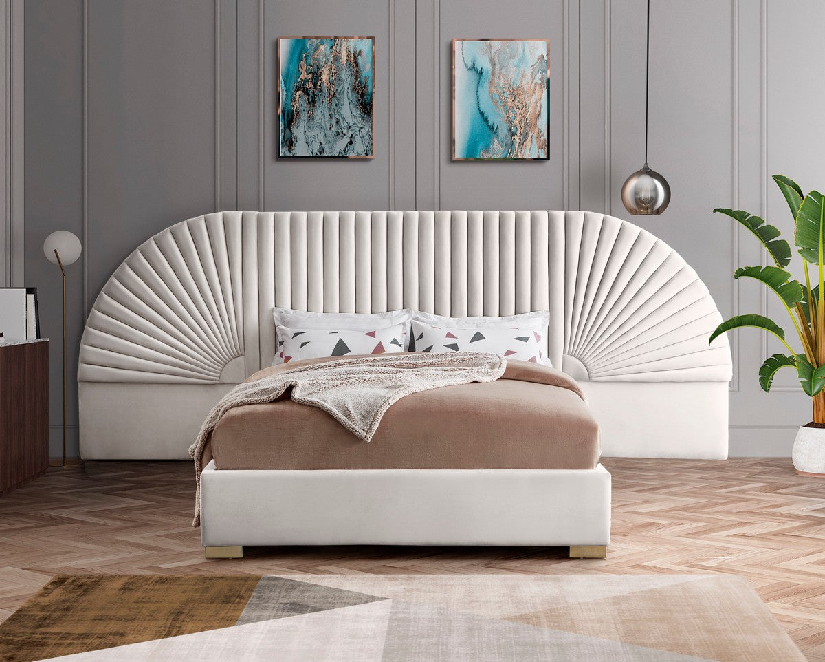 Meridian Furniture Cleo Cream Velvet Queen Bed (3 Boxes)
