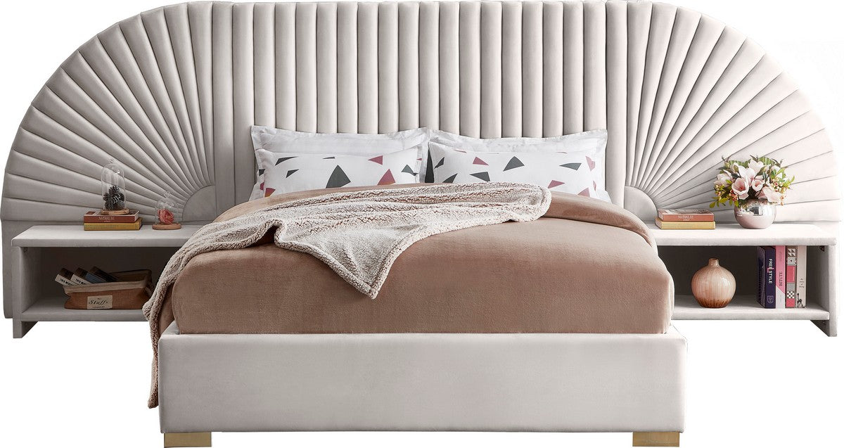 Meridian Furniture Cleo Cream Velvet Queen Bed (3 Boxes)