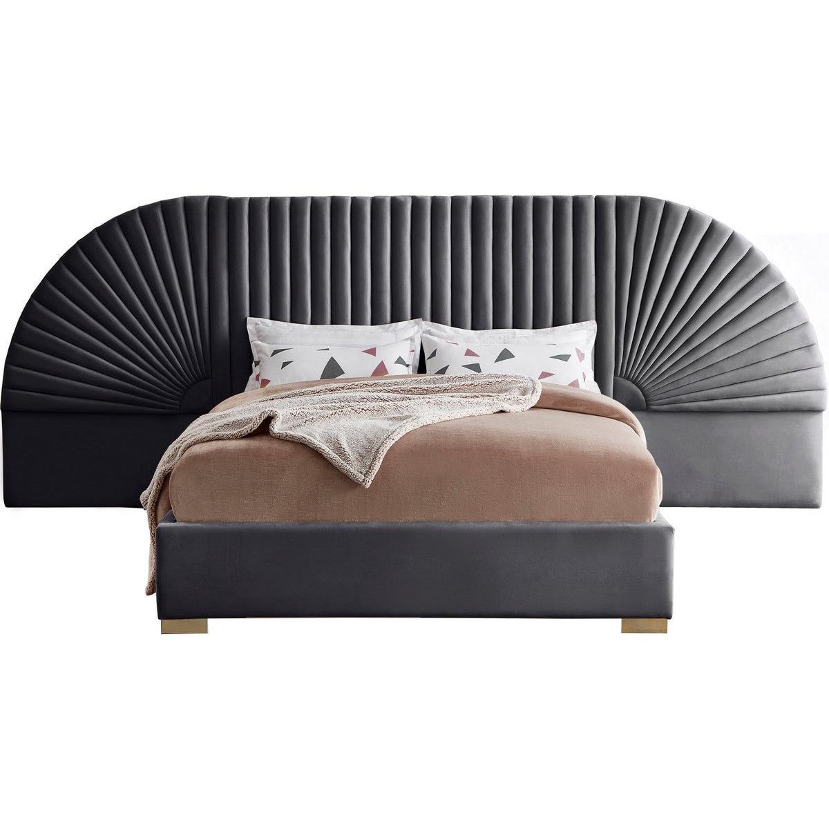 Meridian Furniture Cleo Grey Velvet Queen Bed (3 Boxes)Meridian Furniture - Queen Bed (3 Boxes) - Minimal And Modern - 1
