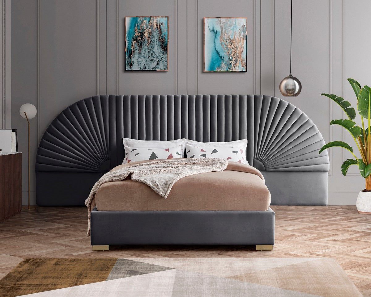 Meridian Furniture Cleo Grey Velvet Queen Bed (3 Boxes)
