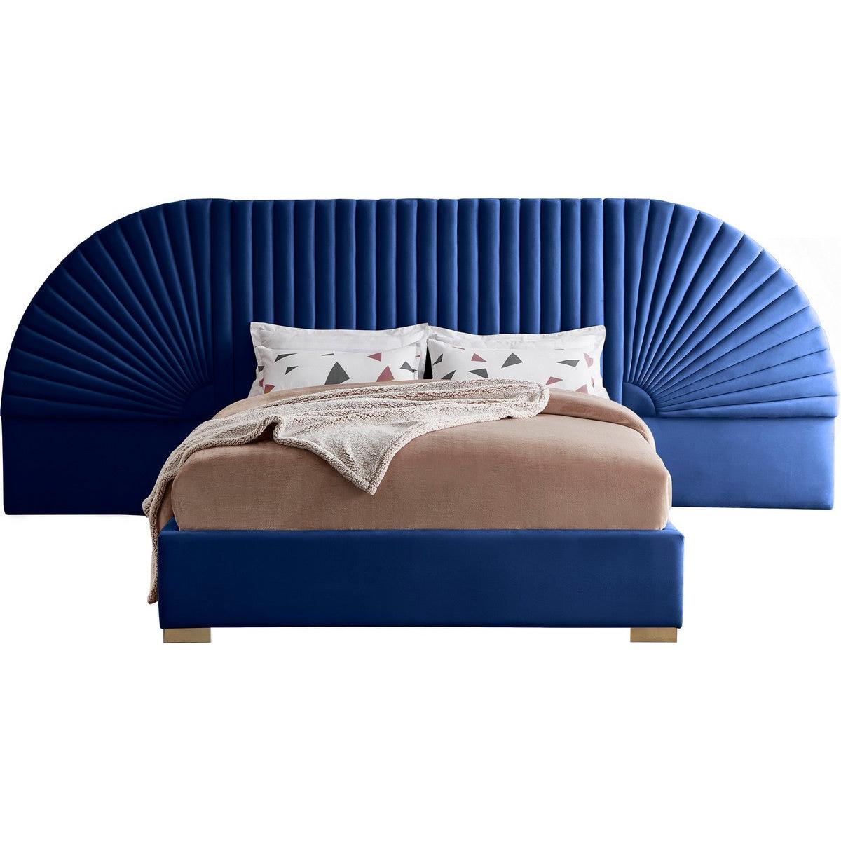 Meridian Furniture Cleo Navy Velvet Queen Bed (3 Boxes)Meridian Furniture - Queen Bed (3 Boxes) - Minimal And Modern - 1