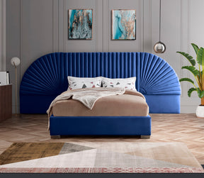 Meridian Furniture Cleo Navy Velvet Queen Bed (3 Boxes)