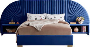 Meridian Furniture Cleo Navy Velvet Queen Bed (3 Boxes)