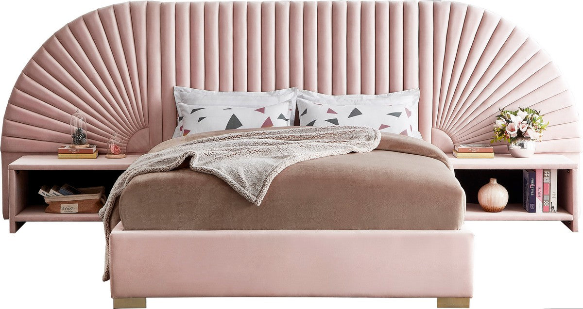 Meridian Furniture Cleo Pink Velvet King Bed (3 Boxes)