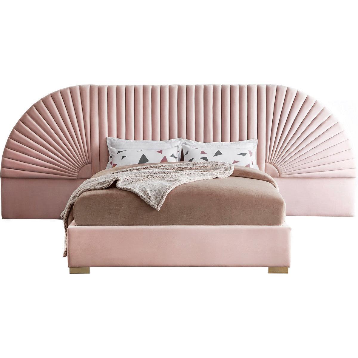 Meridian Furniture Cleo Pink Velvet Queen Bed (3 Boxes)Meridian Furniture - Queen Bed (3 Boxes) - Minimal And Modern - 1