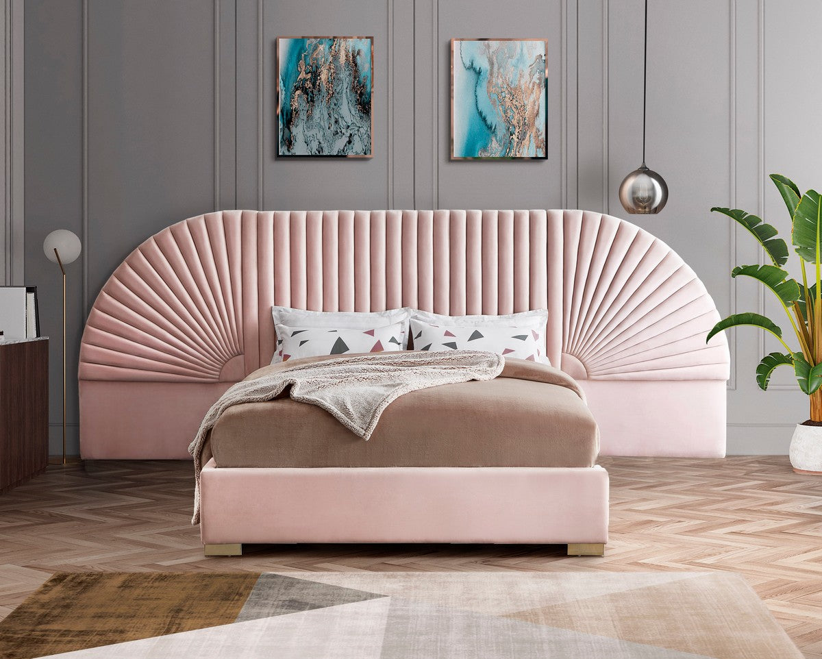 Meridian Furniture Cleo Pink Velvet Queen Bed (3 Boxes)