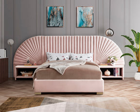 Meridian Furniture Cleo Pink Velvet Queen Bed (3 Boxes)
