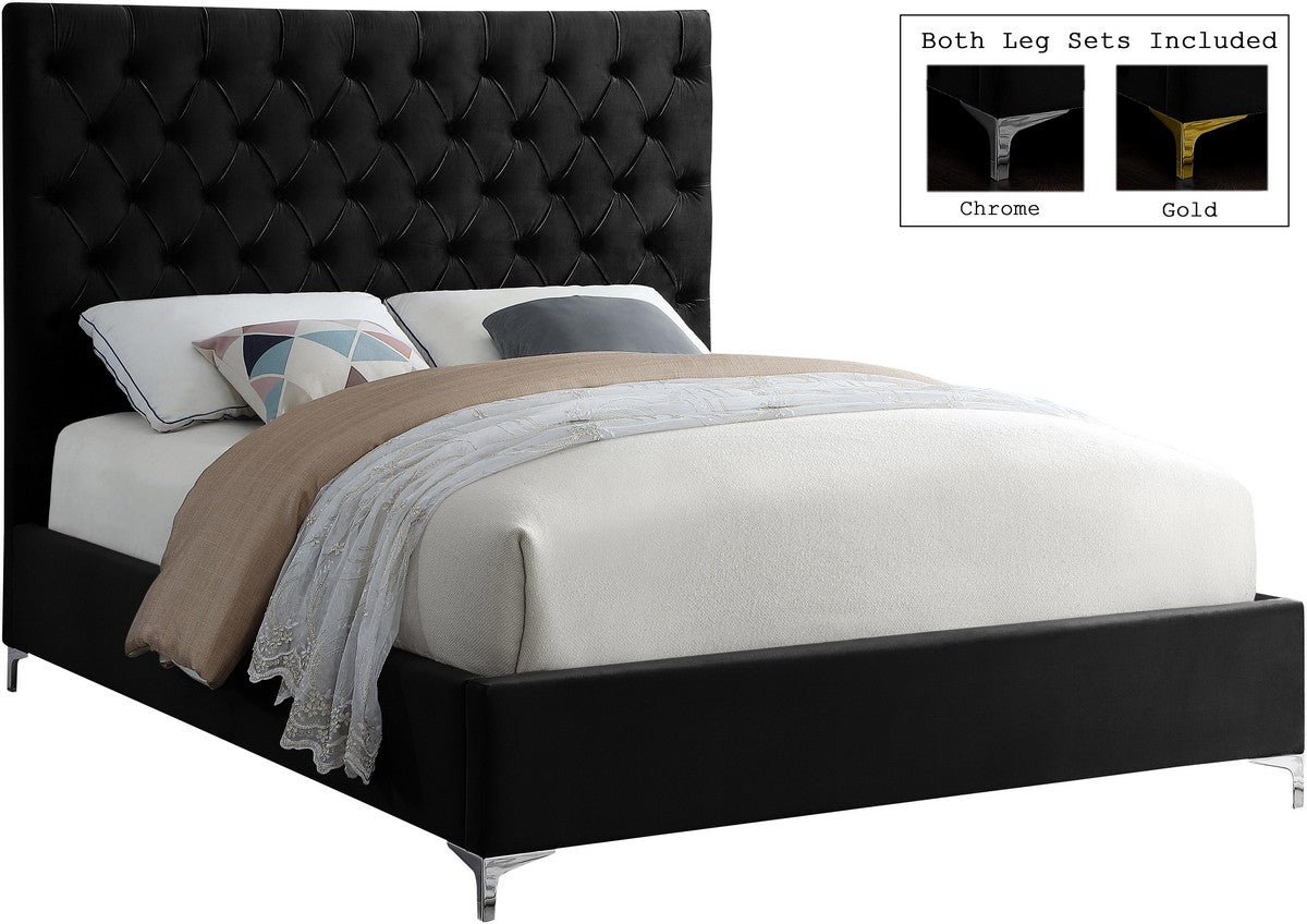 Meridian Furniture Cruz Black Velvet Full Bed