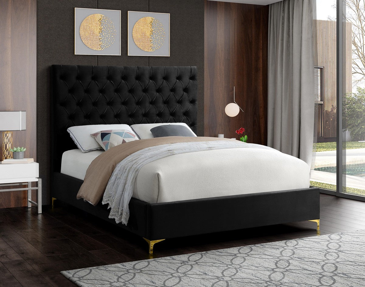 Meridian Furniture Cruz Black Velvet Full Bed