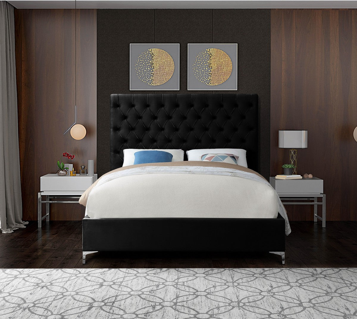 Meridian Furniture Cruz Black Velvet Queen Bed