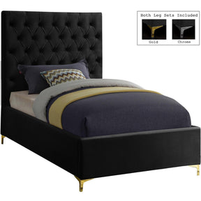 Meridian Furniture Cruz Black Velvet Twin BedMeridian Furniture - Twin Bed - Minimal And Modern - 1