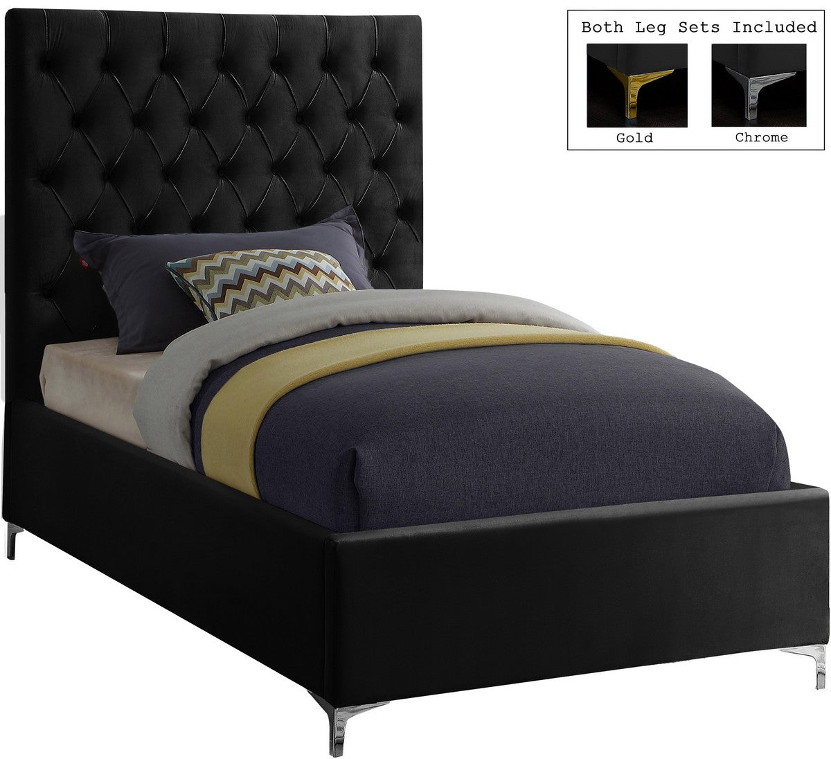 Meridian Furniture Cruz Black Velvet Twin Bed