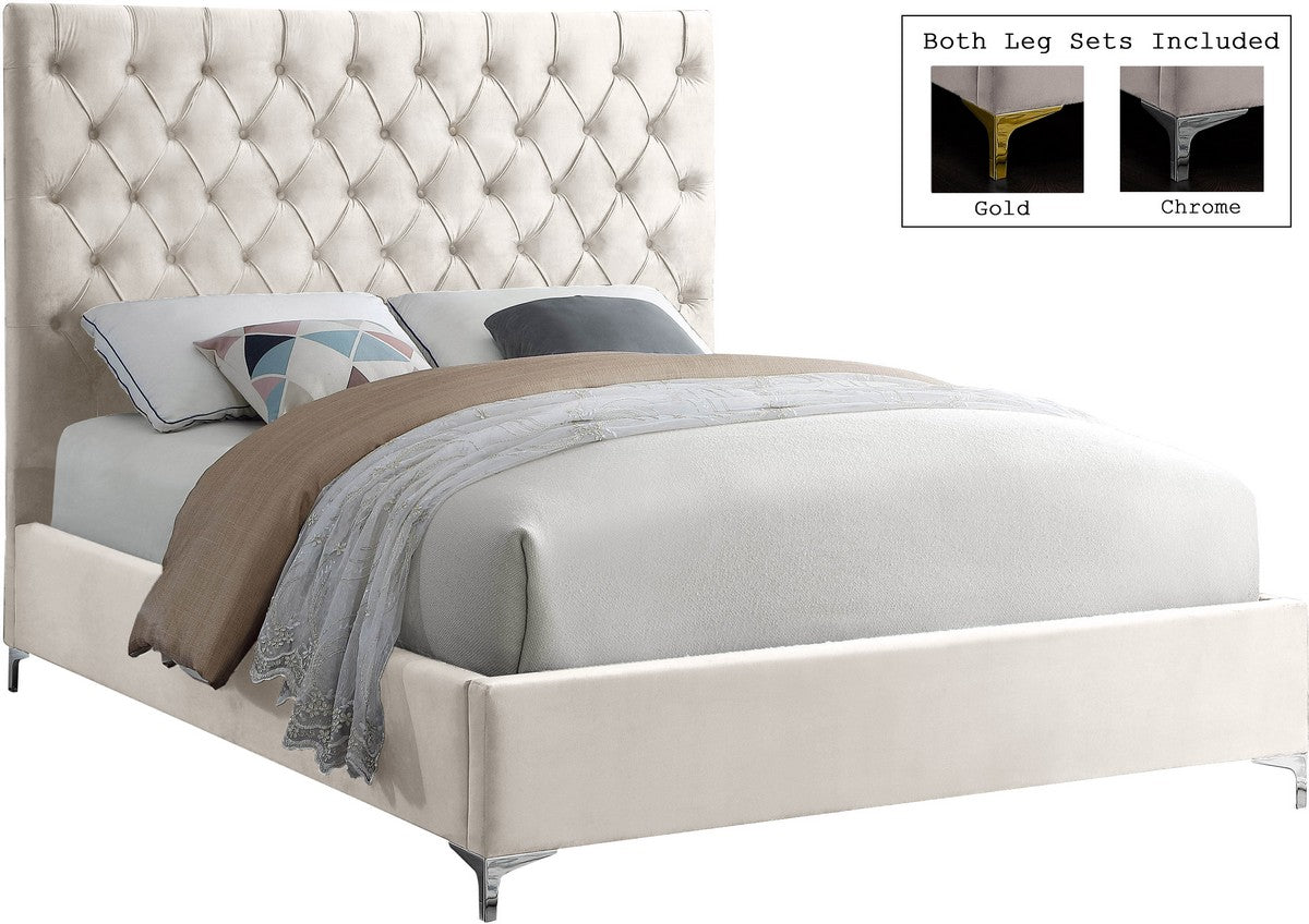 Meridian Furniture Cruz Cream Velvet King Bed