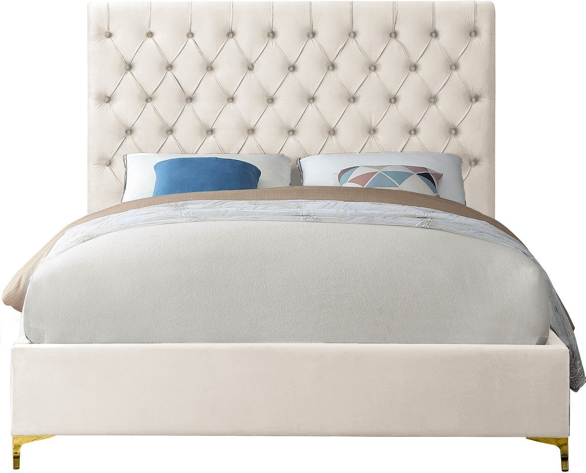 Meridian Furniture Cruz Cream Velvet Queen Bed