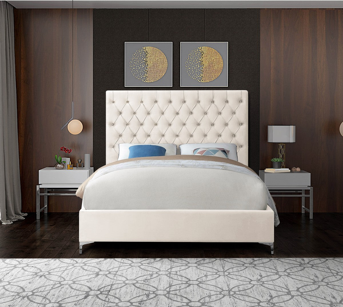 Meridian Furniture Cruz Cream Velvet Queen Bed
