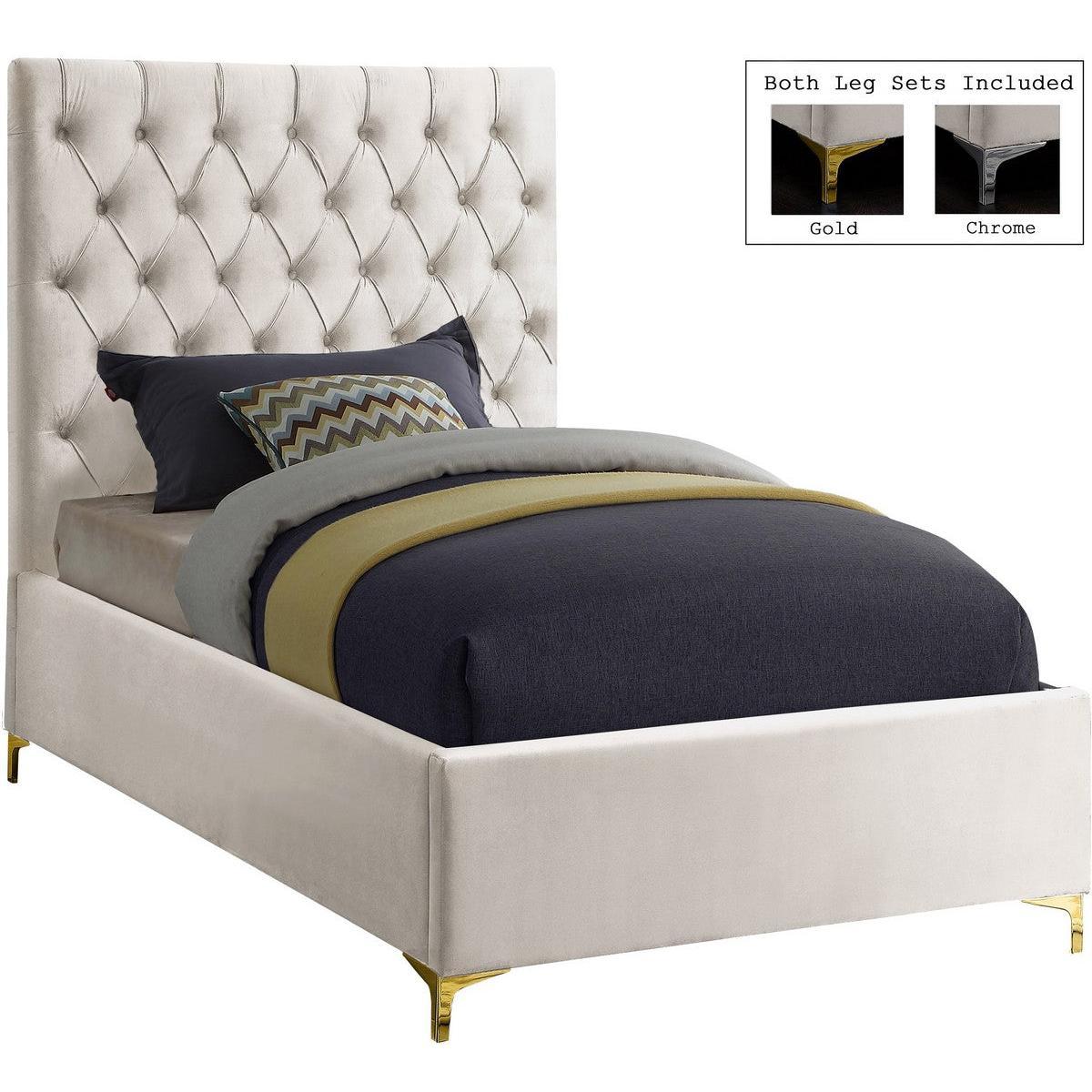 Meridian Furniture Cruz Cream Velvet Twin BedMeridian Furniture - Twin Bed - Minimal And Modern - 1