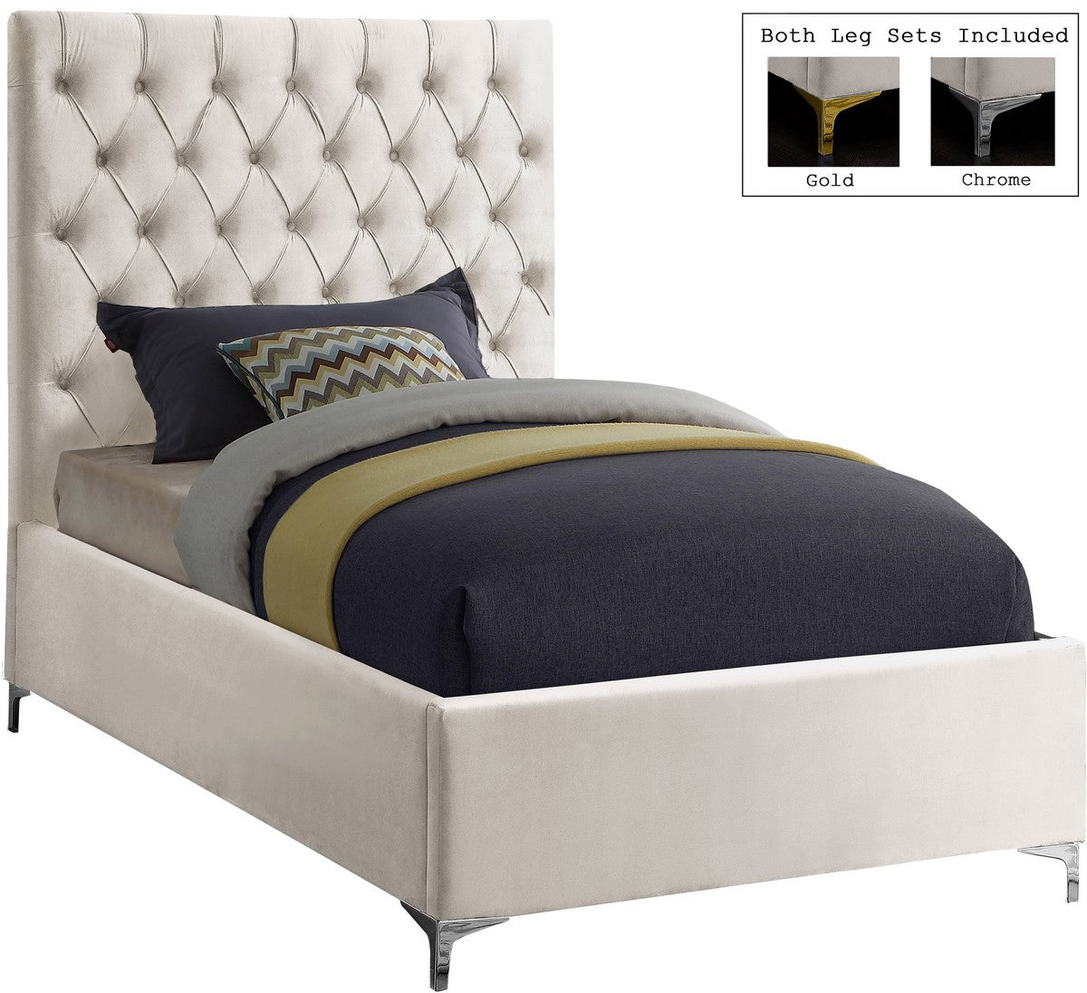 Meridian Furniture Cruz Cream Velvet Twin Bed