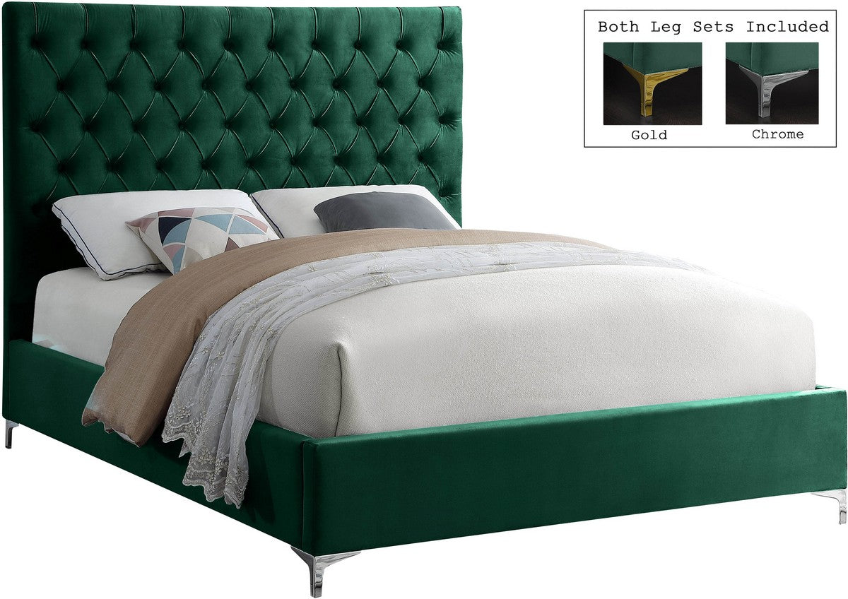 Meridian Furniture Cruz Green Velvet Queen Bed