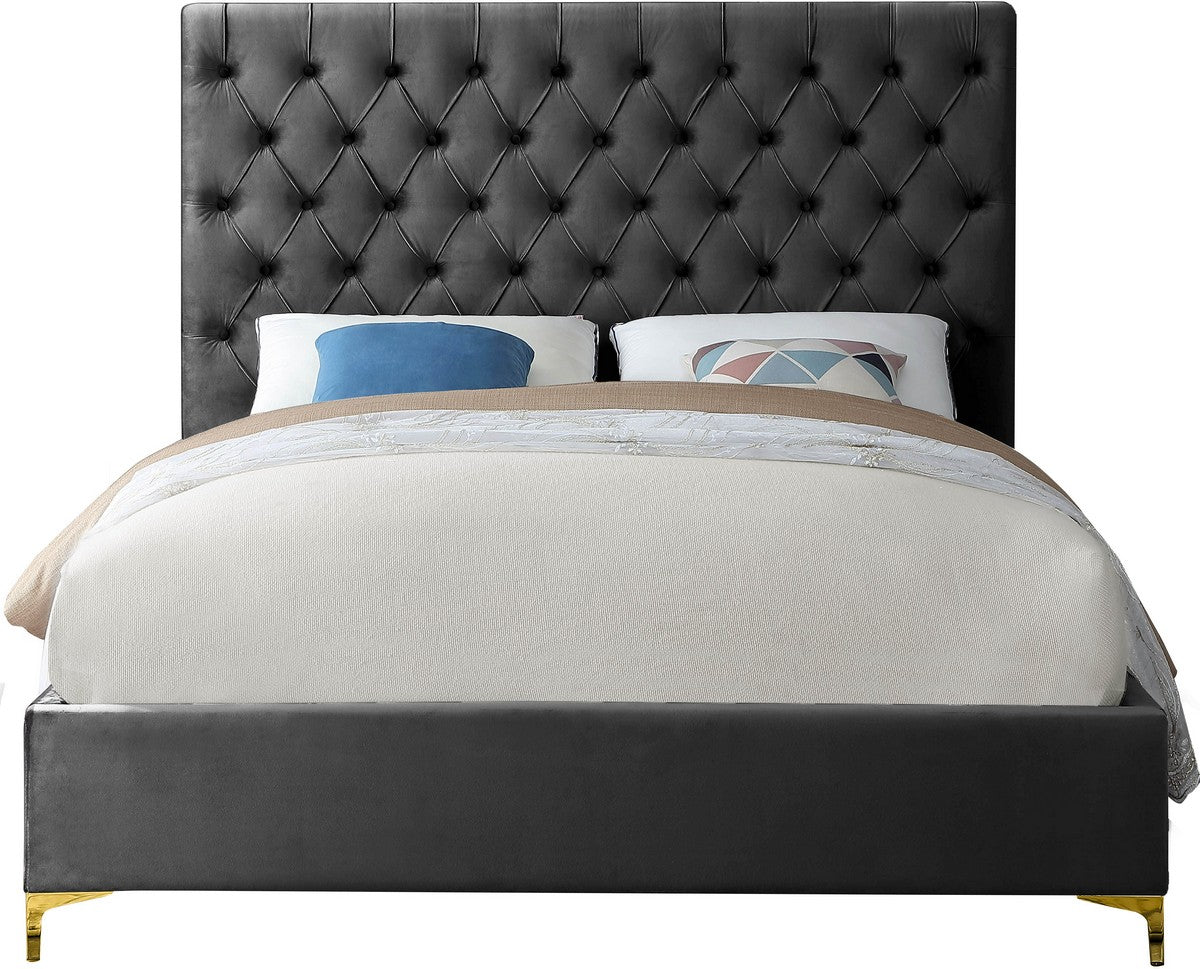 Meridian Furniture Cruz Grey Velvet Full Bed