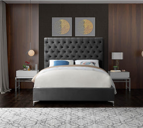 Meridian Furniture Cruz Grey Velvet Full Bed