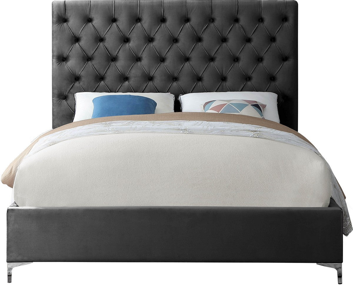 Meridian Furniture Cruz Grey Velvet King Bed