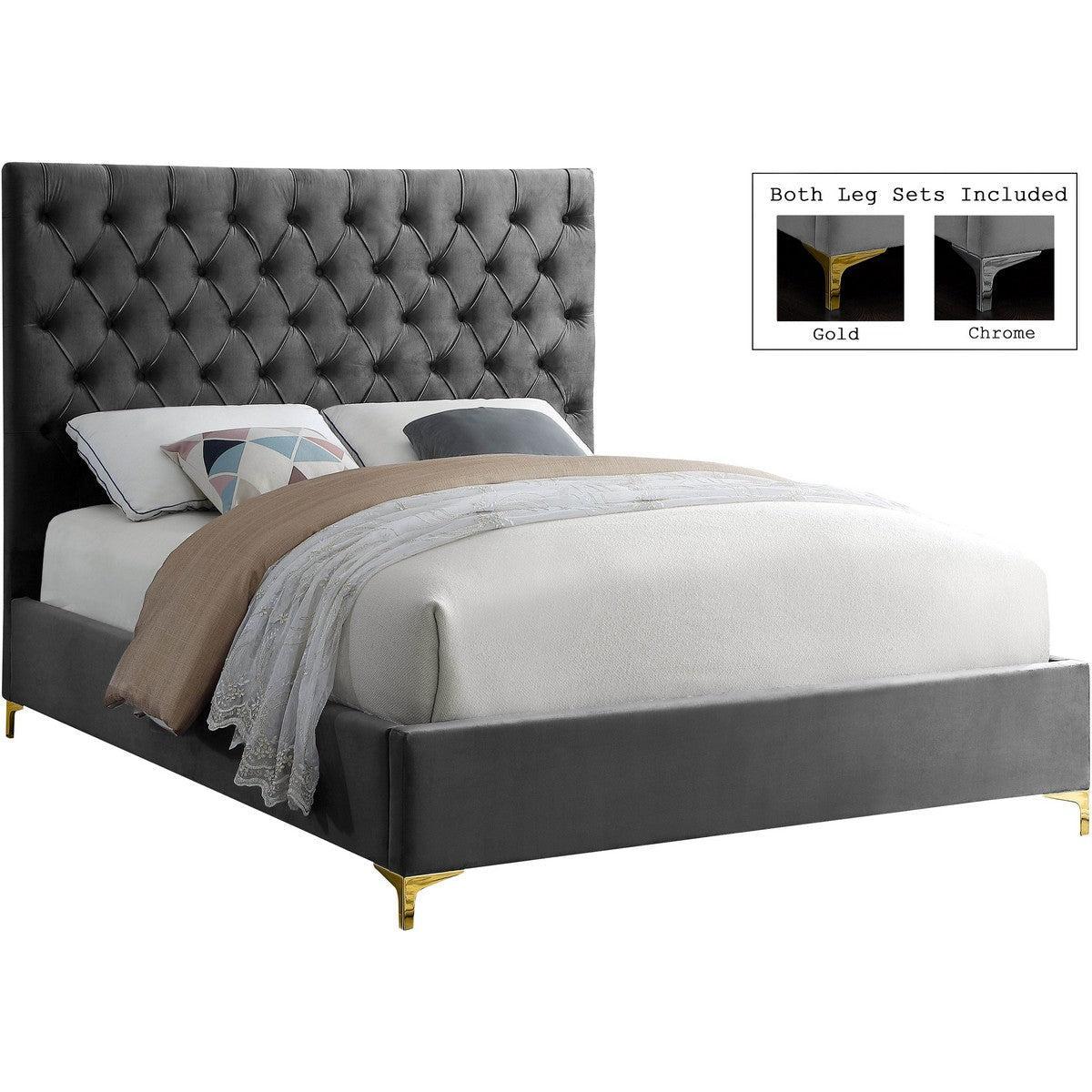 Meridian Furniture Cruz Grey Velvet Queen BedMeridian Furniture - Queen Bed - Minimal And Modern - 1