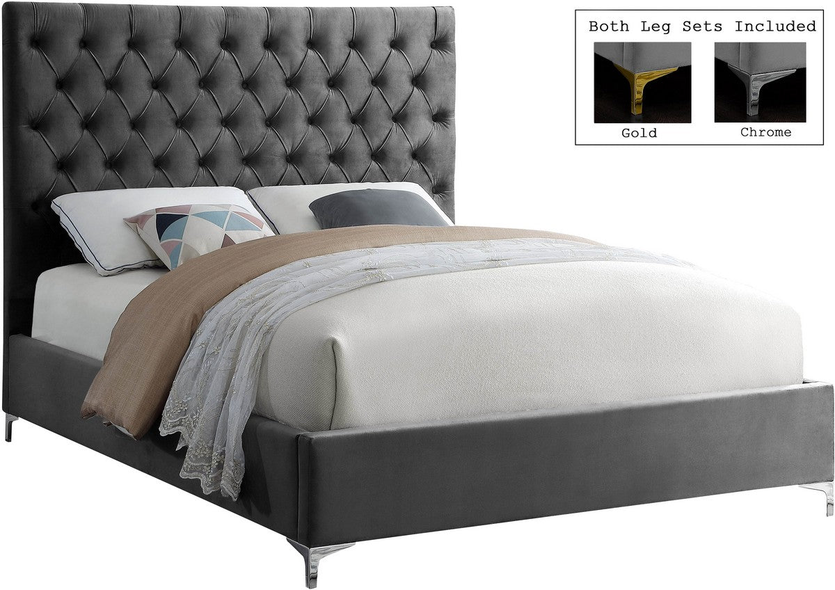 Meridian Furniture Cruz Grey Velvet Queen Bed