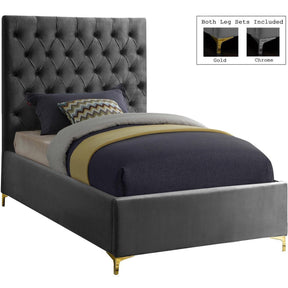 Meridian Furniture Cruz Grey Velvet Twin BedMeridian Furniture - Twin Bed - Minimal And Modern - 1