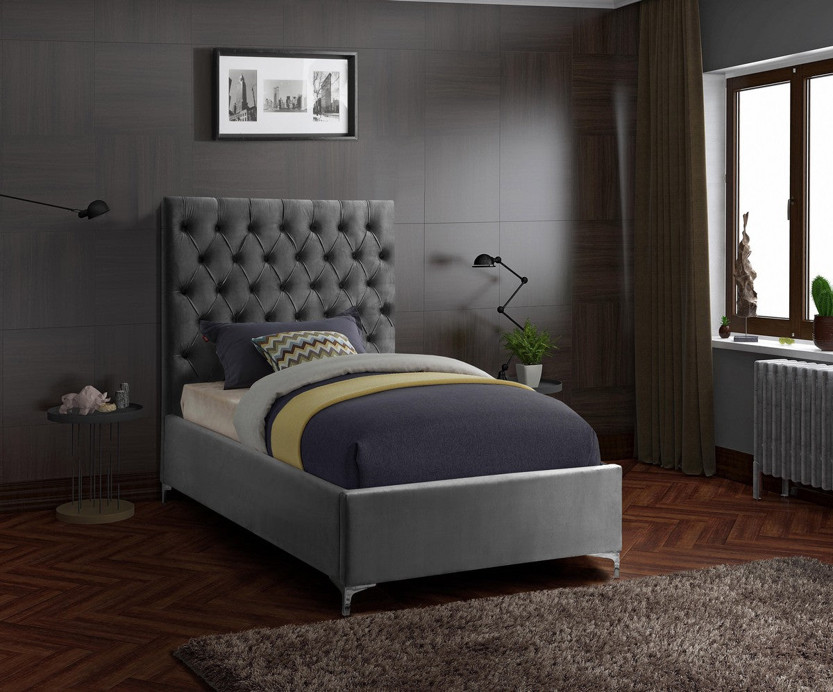 Meridian Furniture Cruz Grey Velvet Twin Bed