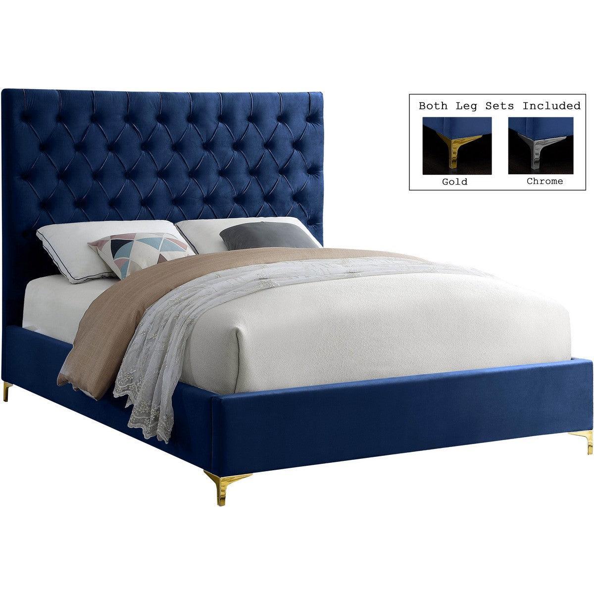 Meridian Furniture Cruz Navy Velvet Full BedMeridian Furniture - Full Bed - Minimal And Modern - 1