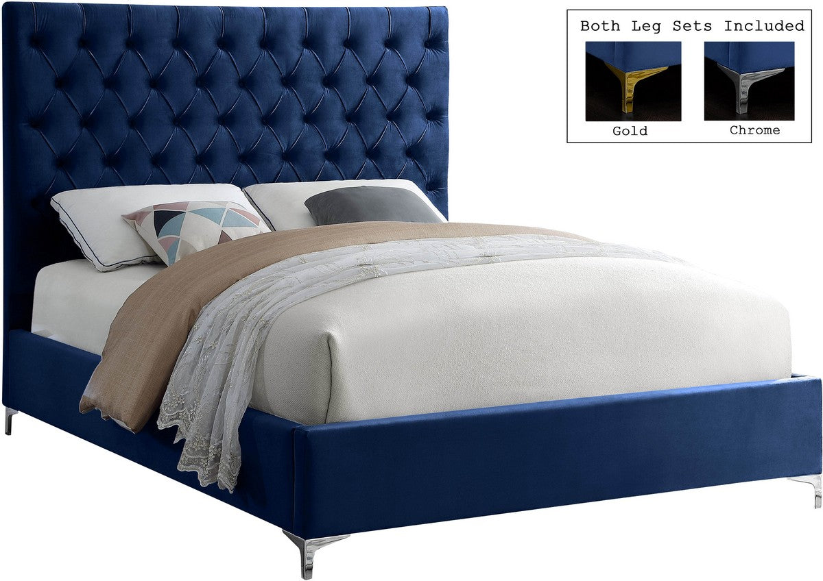 Meridian Furniture Cruz Navy Velvet Queen Bed