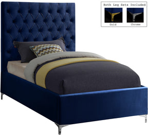 Meridian Furniture Cruz Navy Velvet Twin Bed