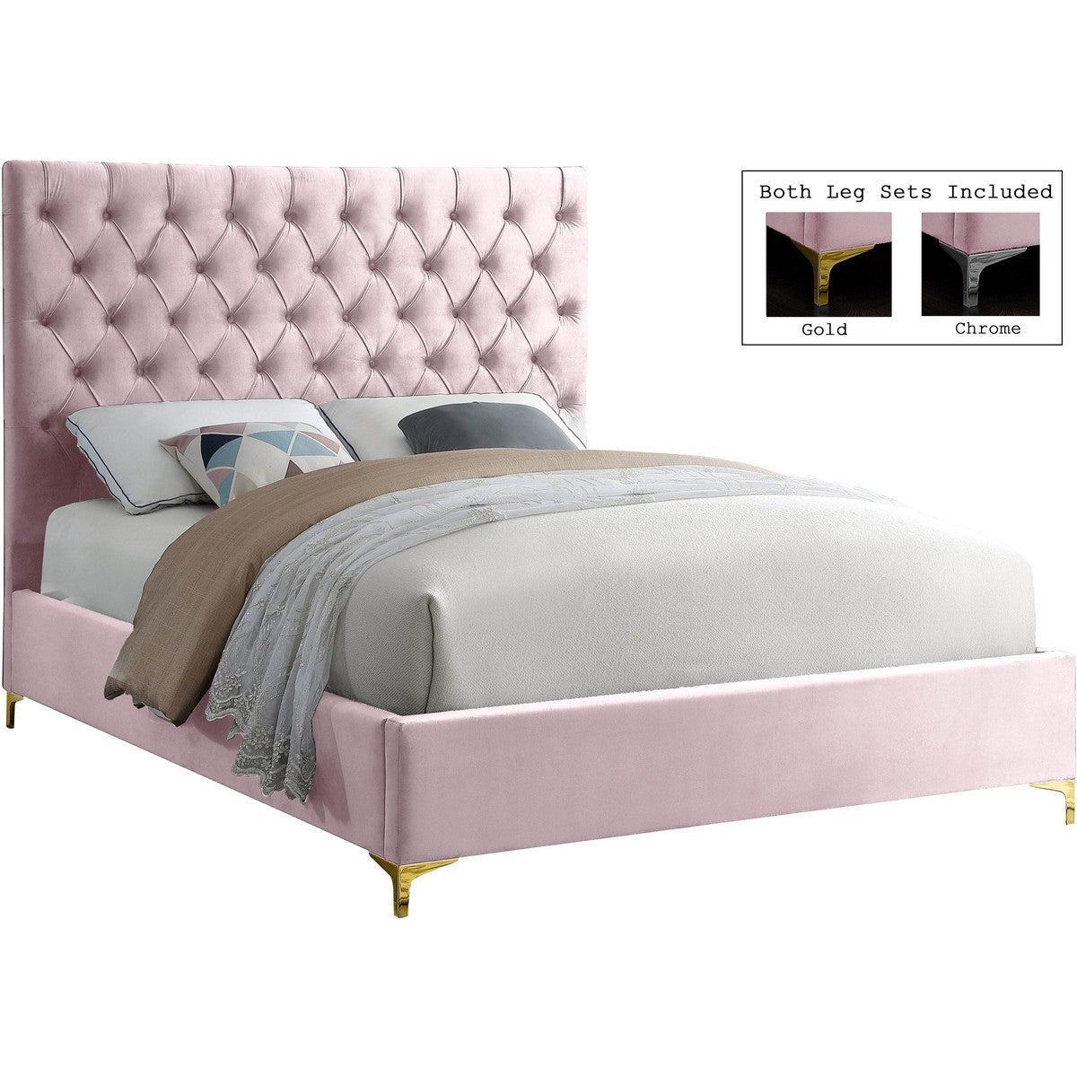 Meridian Furniture Cruz Pink Velvet Full BedMeridian Furniture - Full Bed - Minimal And Modern - 1