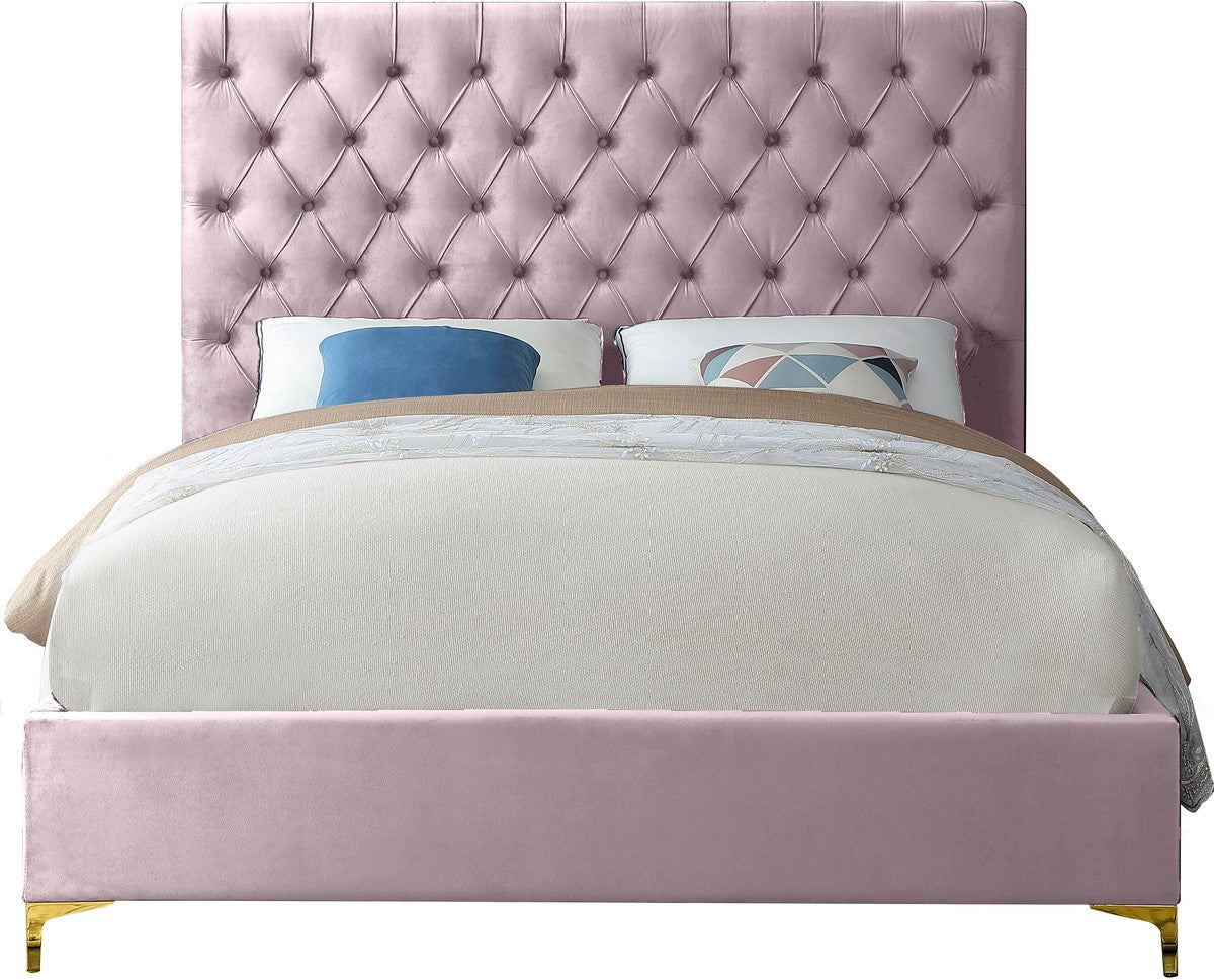 Meridian Furniture Cruz Pink Velvet Full Bed