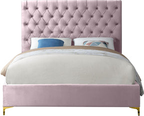 Meridian Furniture Cruz Pink Velvet Queen Bed