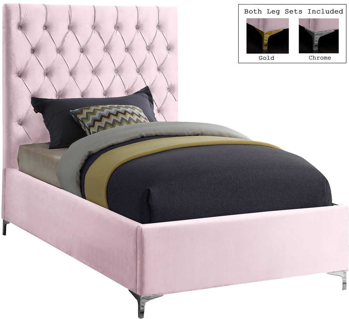 Meridian Furniture Cruz Pink Velvet Twin Bed