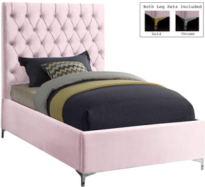 Meridian Furniture Cruz Pink Velvet Twin Bed