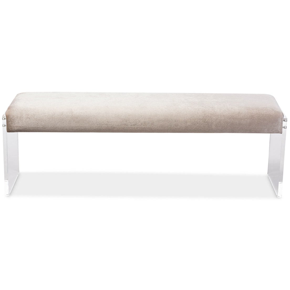 Baxton Studio Hildon Modern and Contemporary Beige Microsuede Fabric Upholstered Lux Bench with Paneled Acrylic Legs Baxton Studio-benches-Minimal And Modern - 1