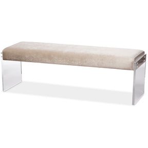 Baxton Studio Hildon Modern and Contemporary Beige Microsuede Fabric Upholstered Lux Bench with Paneled Acrylic Legs Baxton Studio-benches-Minimal And Modern - 2